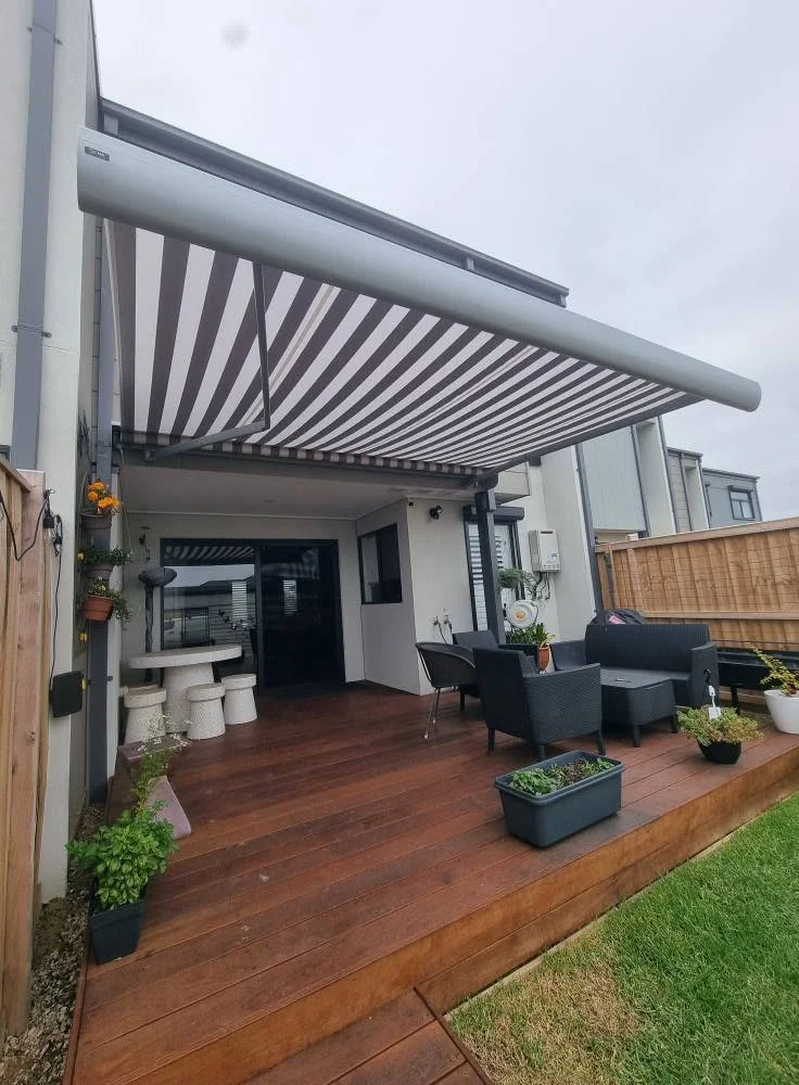 Folding Arm Awnings measured and installed by Bay City Blinds, Geelong